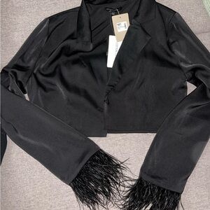 COTTON CANDY LA BLACK CROPPED BLOUS FRINGE SLEEVES SIZE LARGE NWT